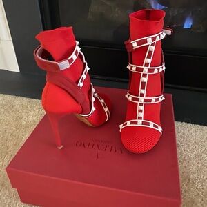 Valentino Garavani Red Studded Suede Boots – Worn Once – Excellent Condition